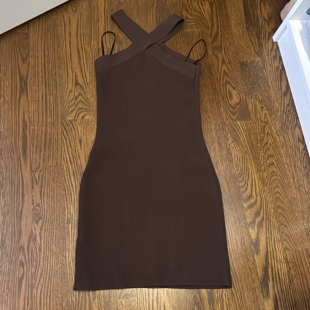 Aritzia Halter Brown Bodycon Sleeveless Dress
